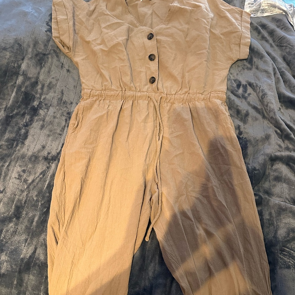 Casual Tan Jumpsuit with Buttons